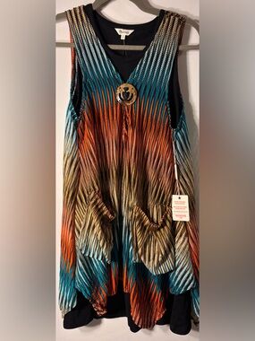 Women's Multicolor Striped Swim Coverup Tunic with Front Pockets